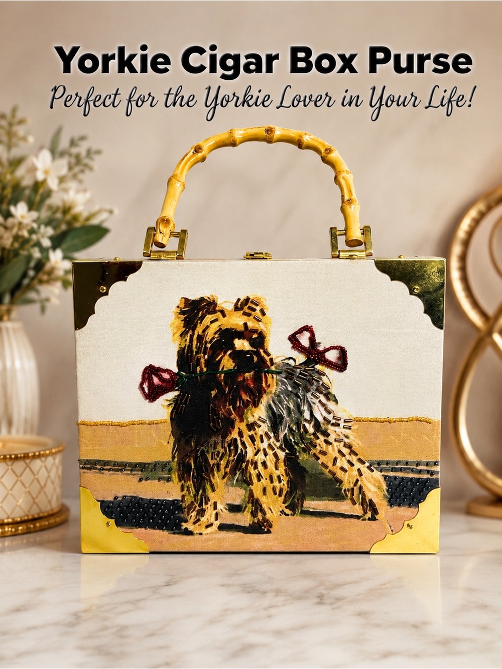 Yorkie Cigar Box Purse NWOT 𝐂𝐮𝐬𝐭𝐨𝐦 𝐌𝐚𝐝𝐞